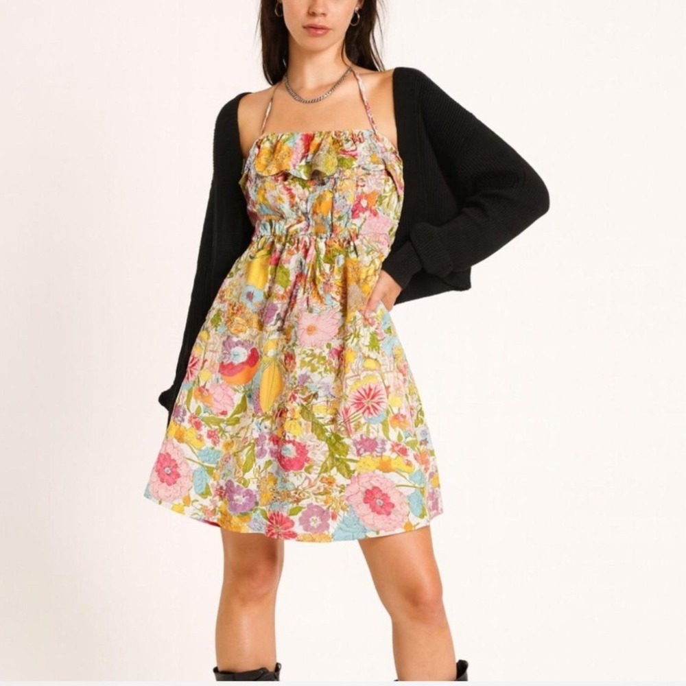 Liberty of London Floral Halter Midi Dress Medium Retro Cottagecore Polyester